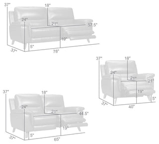 Armen Living Lizette 3-Piece Leather Living Room Power Recliner Set in Dove Gray