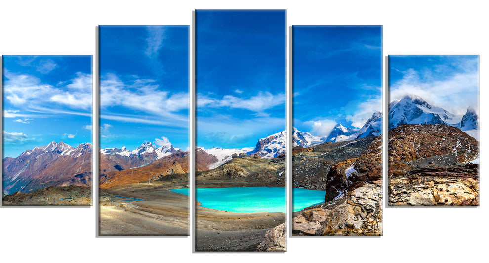 "Enchanting Swiss Alps Mountains" Landscape Wall Art, 5 Panels, 60"x32"