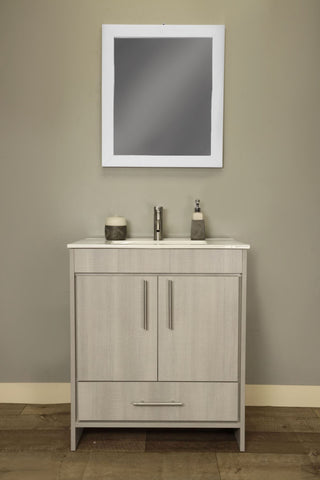 Pacific 30" Vanity With Integrated Ceramic Top and Brushed Nickel Handles, Weath