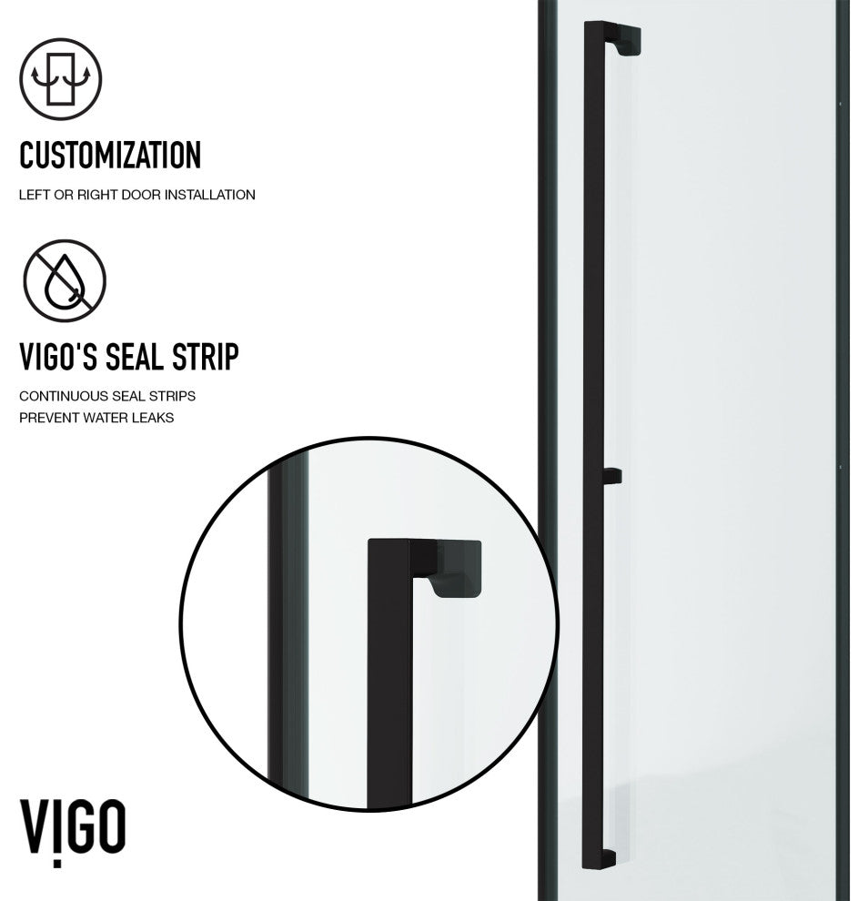 VIGO Meridian 34"D x 34"W x 73"H Framed Hinged Shower Enclosure, Matte Black