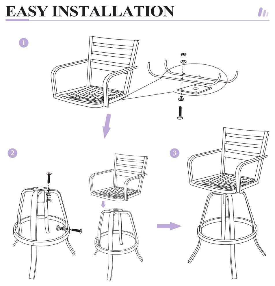 2PCS Patio Bar Stools Set Cast Aluminum Swivel with Sunbrella Seat Cushion, Mila