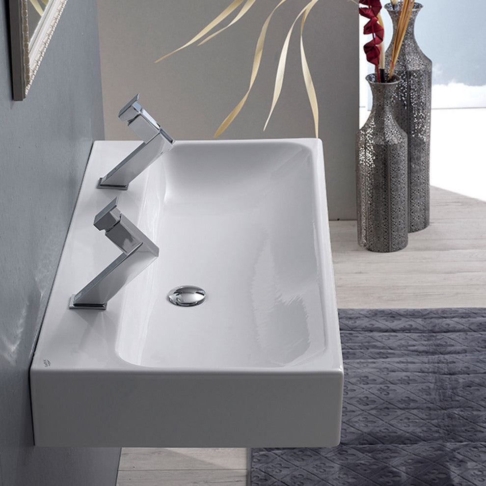 Nameeks Two Hole Rectangular Vessel or Wall Mounted Sink, White