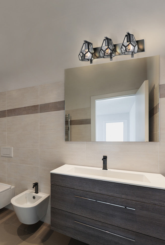 Mardyke 3-Light Bath/Vanity Light, Matte Black Finish, Clear Glass Shade