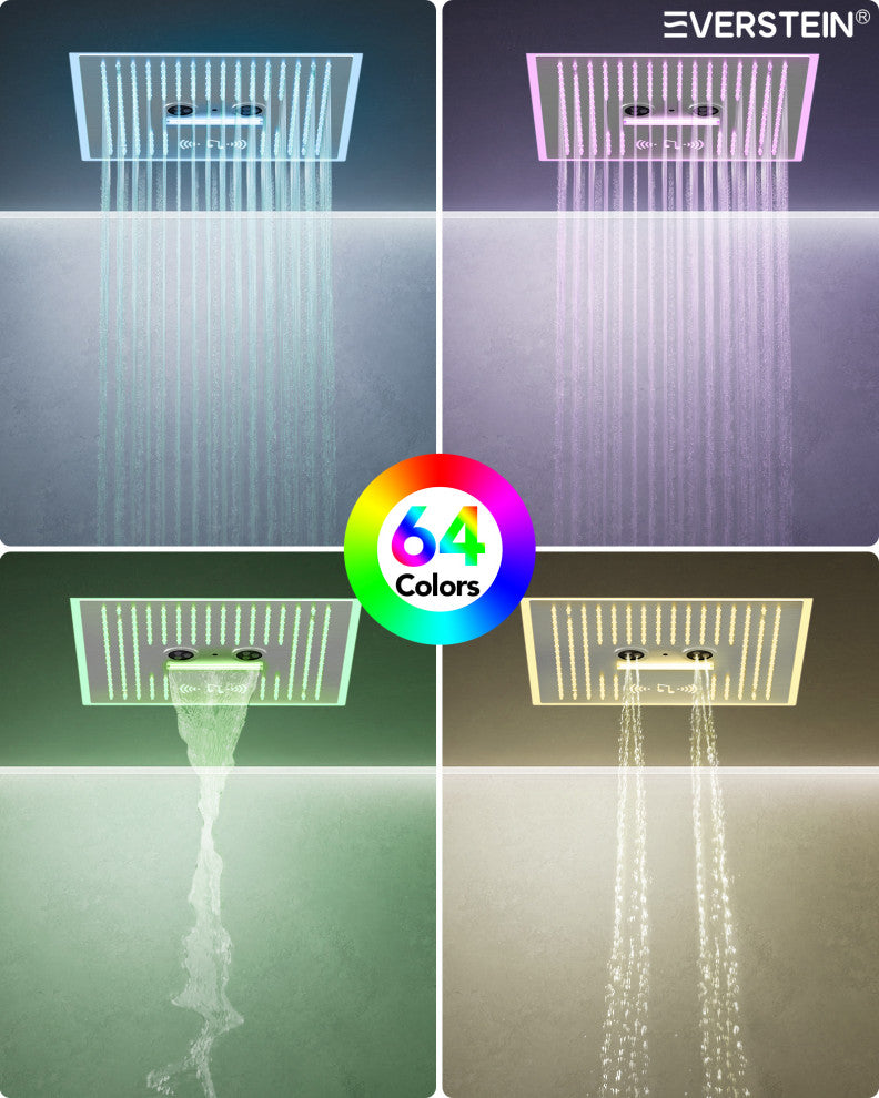 Music Shower System 16x6"Rainfall LED Shower Head With4 Way Thermostatic Faucet, Brushed Nickel