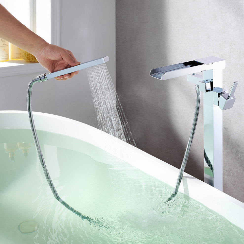 Camino Single Lever Handle Freestanding Floor Mounted Tub Filler, Polished Chome