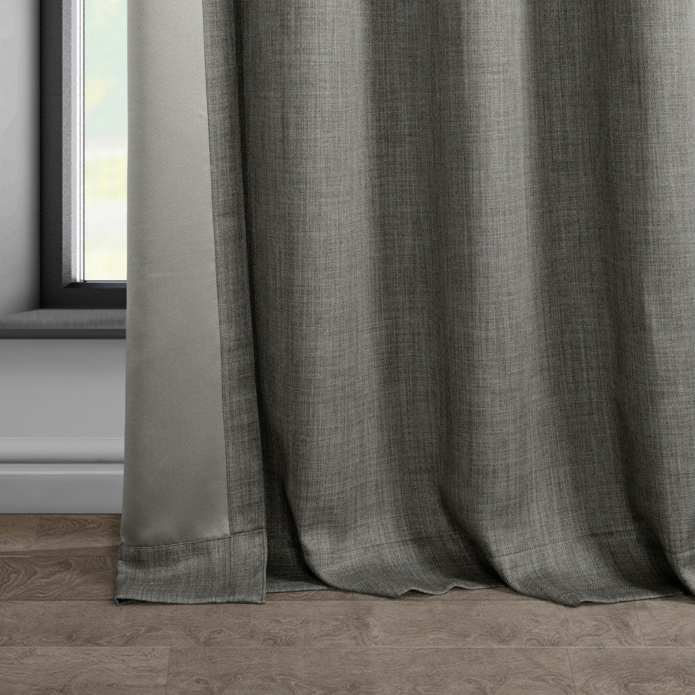 Faux Linen Grommet Room Darkening Curtain Single Panel, Blazer Grey, 50w X 96l
