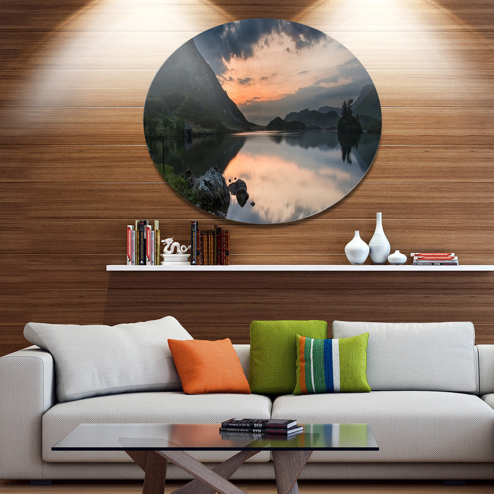 Stunning Sunrise Over Lake Panorama, Landscape Disc Metal Wall Art, 23"