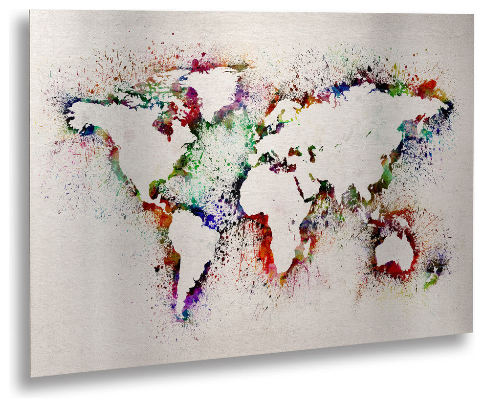 Michael Tompsett ''World Map'' Floating Brushed Aluminum Art, 22x16