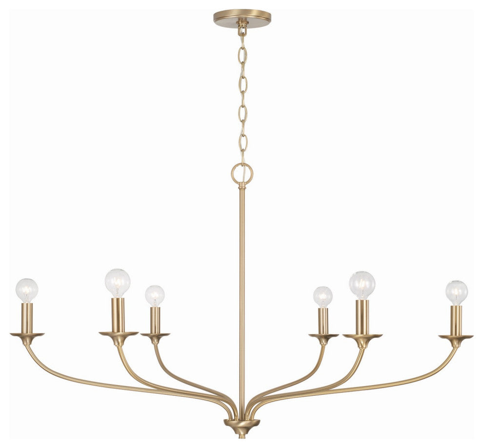 Dolan Six Light Chandelier, Matte Brass