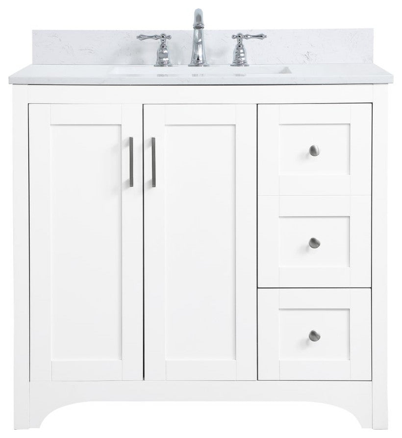 Mia 36" Single Bathroom Vanity, White With Backsplash