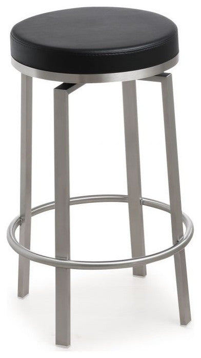 Pratt Swivel Counter Stool, Modern PU Leather Stainless Steel Stool SetOf2, Blac