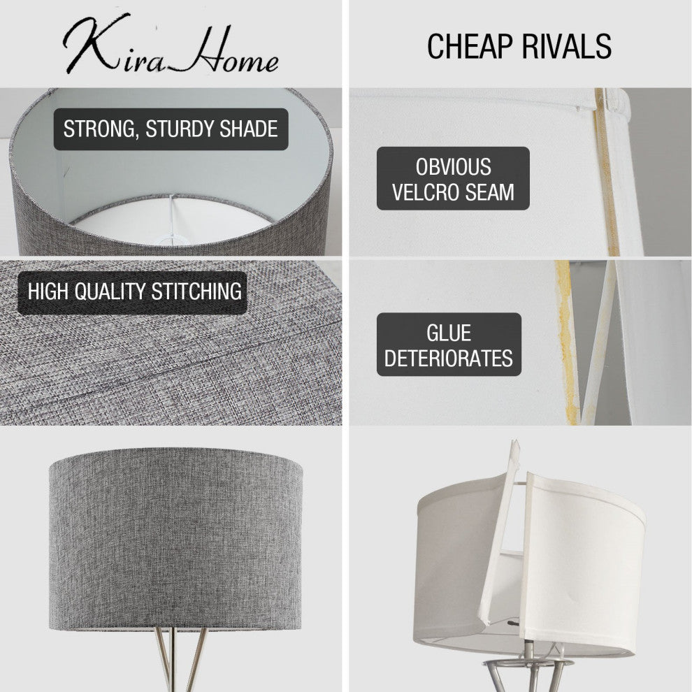 Kira Home Sadie 60" Mid Century Tripod LED Floor Lamp, 9W bulb (/), Gray Drum