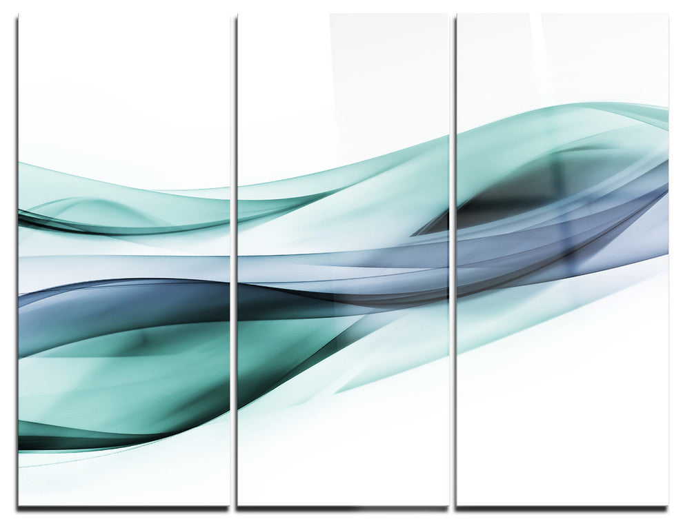 "Fractal Lines Gray Blue" Digital Metal Wall Art, 3 Panels, 36"x28"