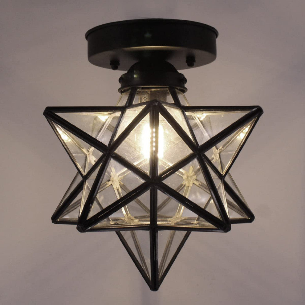 Moravian Star Semi Flush Mount Ceiling Light Clear Glass Black Close