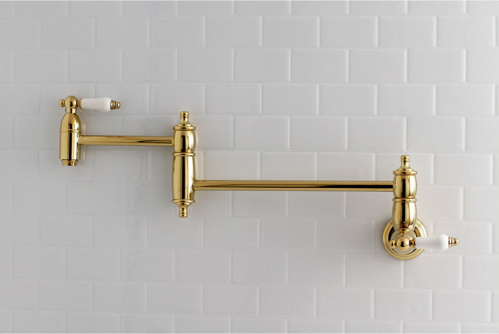 Kingston Brass Wall Mount Pot Filler Kitchen Faucet, Polished Brass