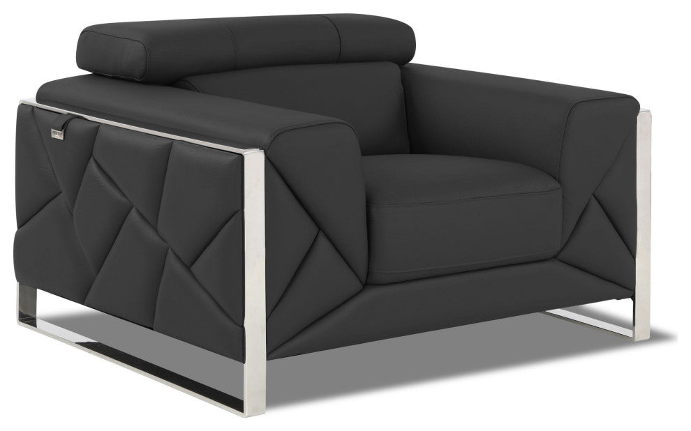 Trento Genuine Italian Leather Modern Chair Dark Gray