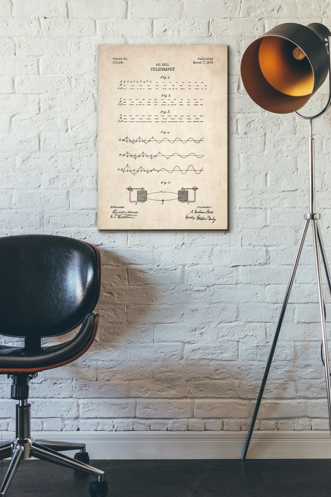 Epic Graffiti "Telegraphy Blueprint Patent Parchment" Giclee Canvas, 18"x26"