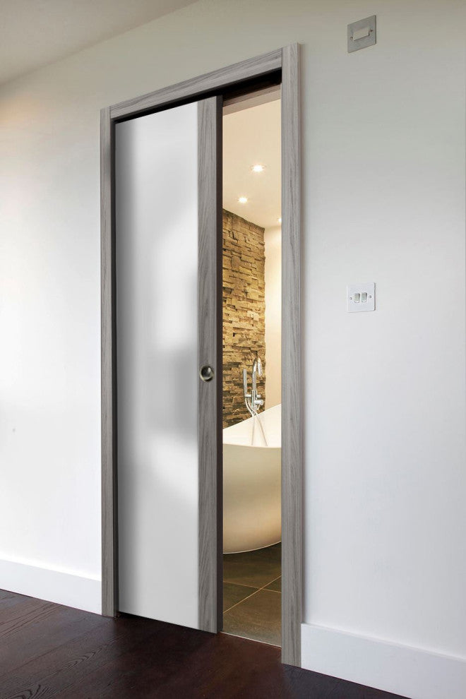 Pocket Door 30 x 84 & Glass | Planum 4114 Ginger Ash | Frames Kit Pulls