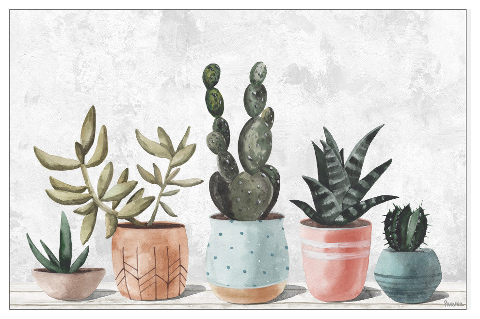 "Succulent Pastel Pots" Floater Framed Painting Print on Canvas