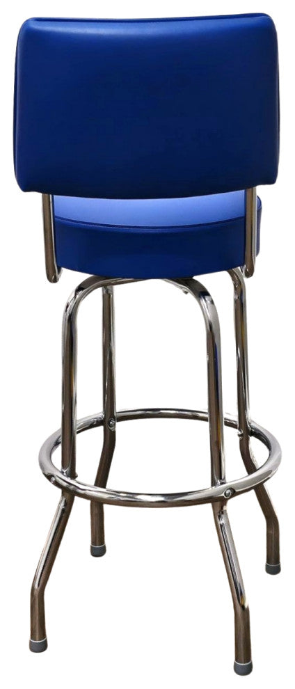 Retro Home Single Ring Upholstered 30" Swivel Bar Stool with Back, Blue
