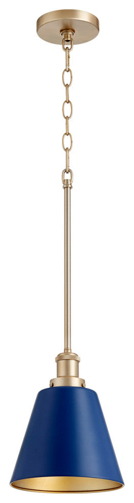Quorum 877-3280 One Light Pendant, Blue With Aged Brass Finish