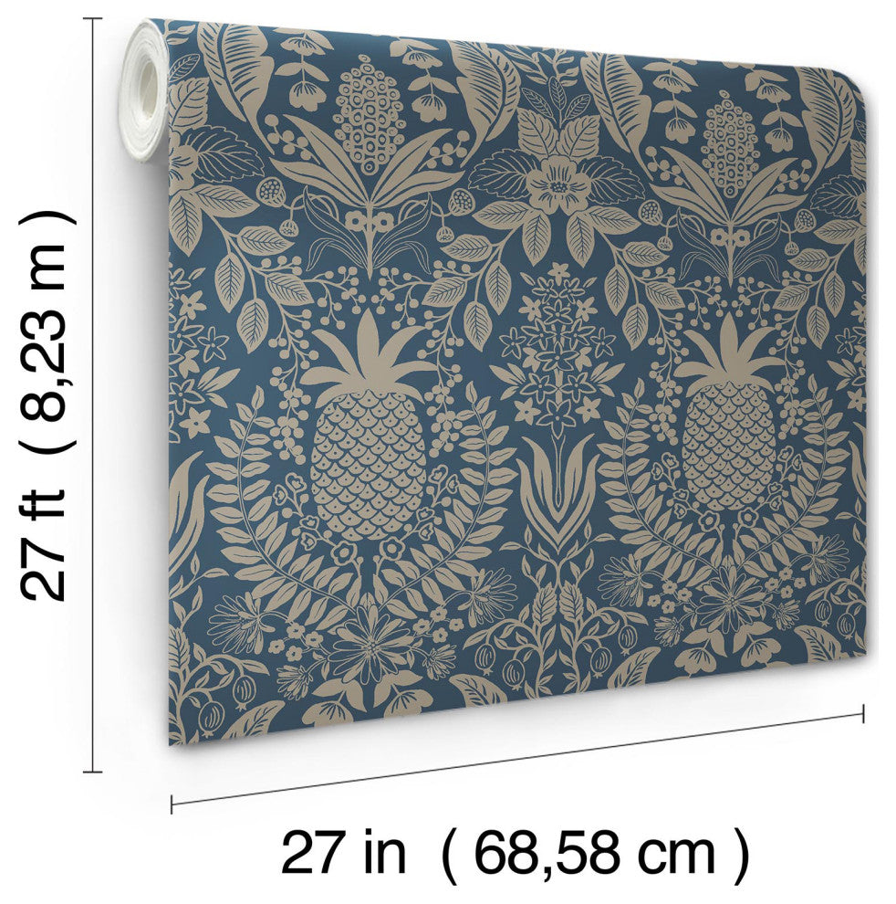 Pineapple Damask Navy Wallpaper