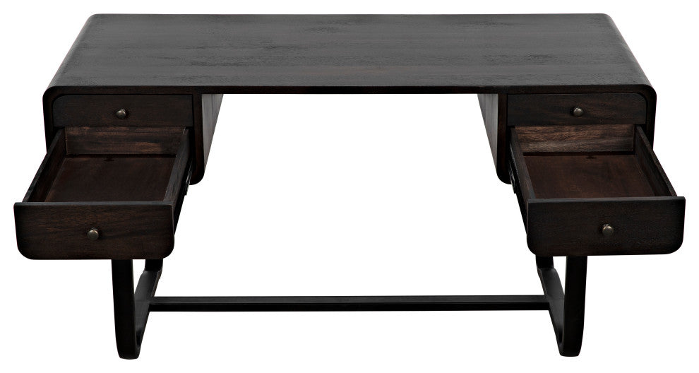 NOIR Furniture - Voltes Desk, Ebony Walnut, Black Metal - GDES185EB