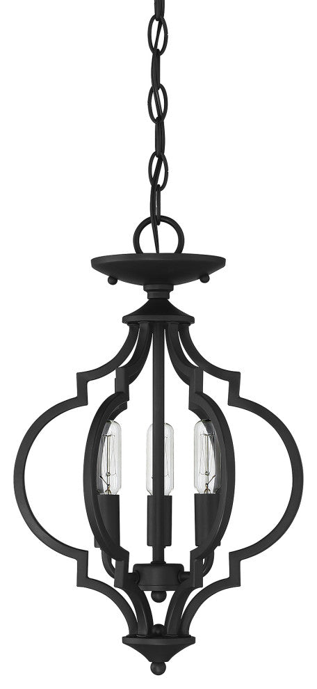 3-Light Convertible Semi-Flush or Pendant, Matte Black