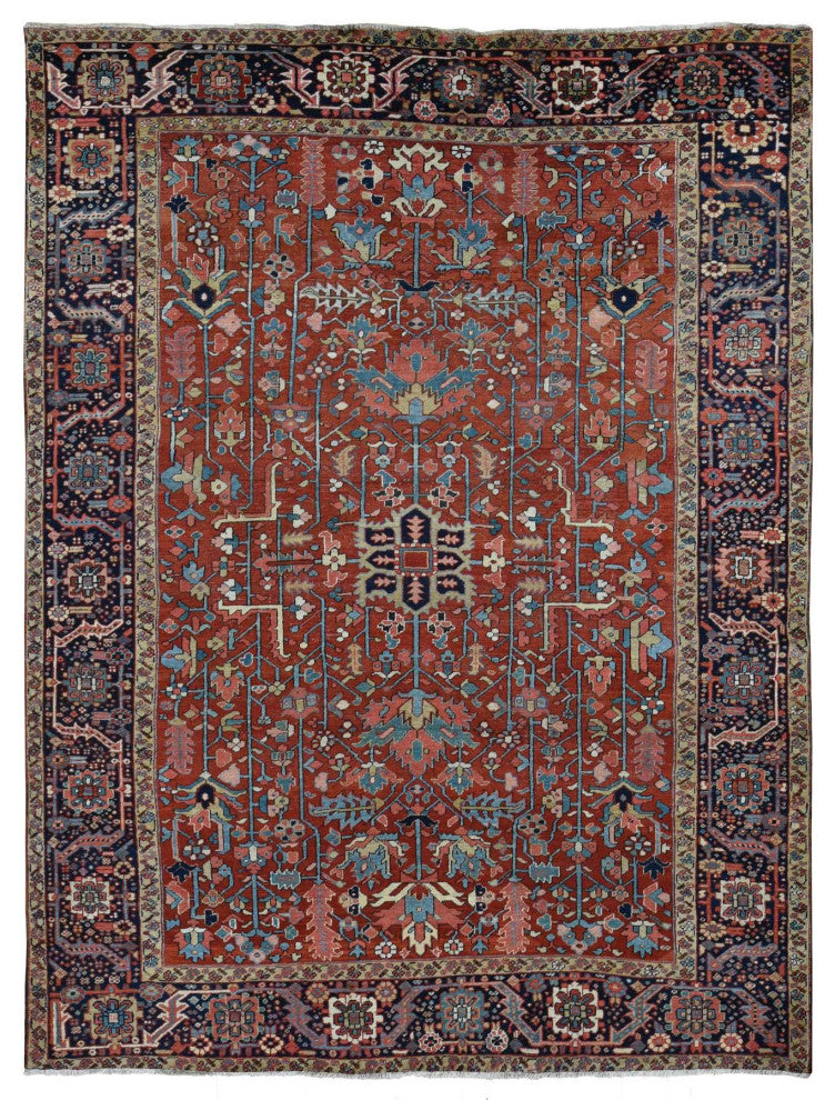 Barn Red Antique Persian Heriz Hand Knotted Pure Wool Oriental Rug 9'4"x12'10"