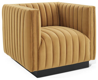 Conjure Channel Tufted Performance Velvet Accent Armchair Cognac