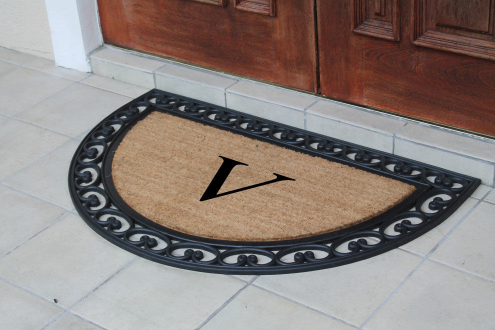 A1HC Half Round 30"x48" Double Door Monogrammed Doormat, V