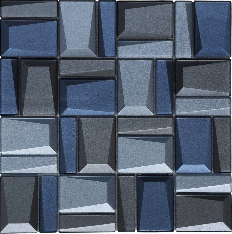 11.82"x11.82" Facets Beveled Glass Mosaic, Set of 4, Clarity