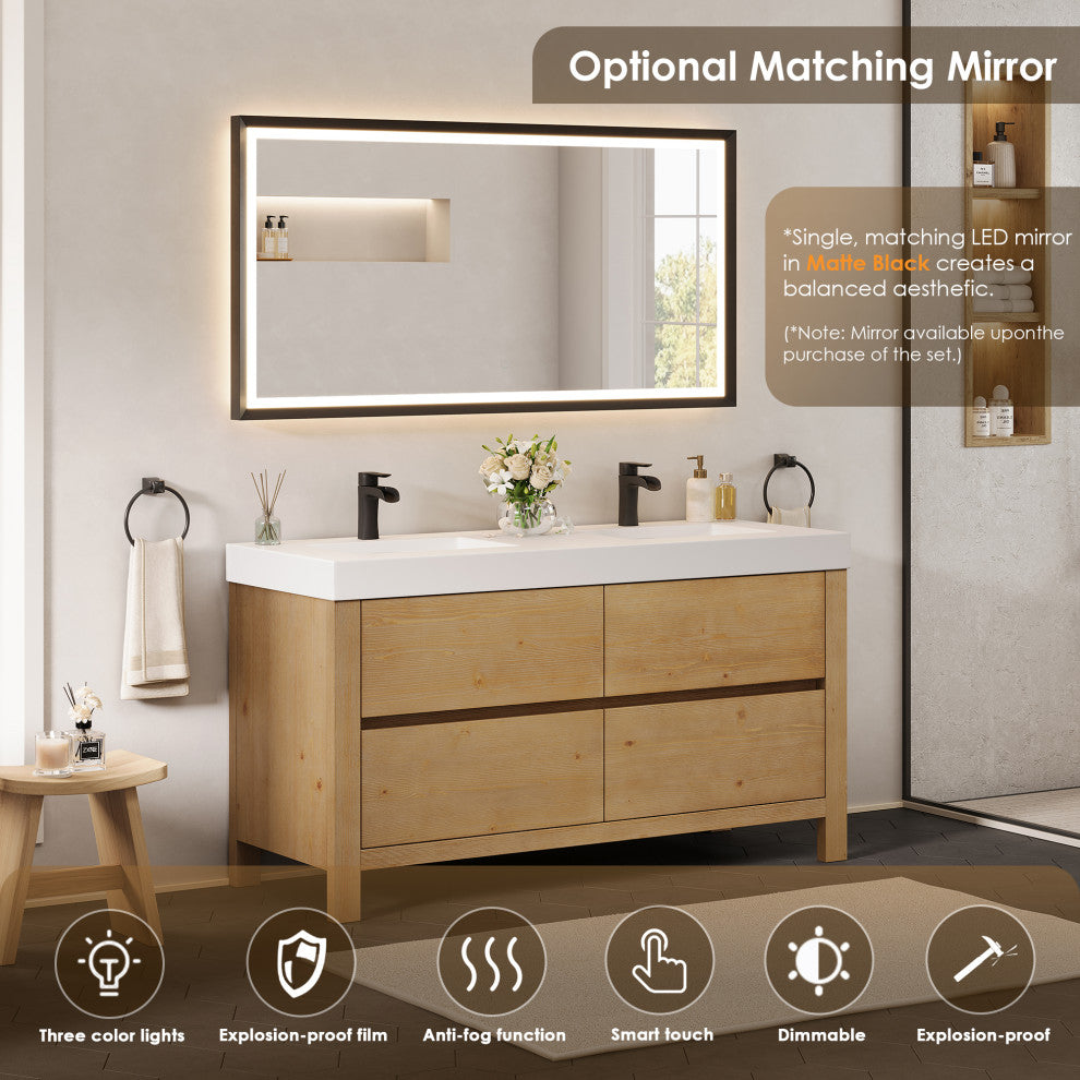 Cascadia Bathroom Vanity, Weathered Fir, 60", With Mirror