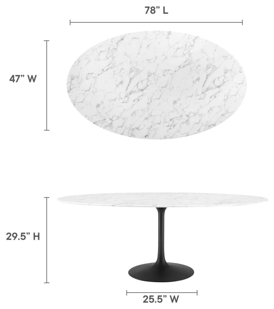 Black White Lippa 78" Oval Artificial Marble Dining Table