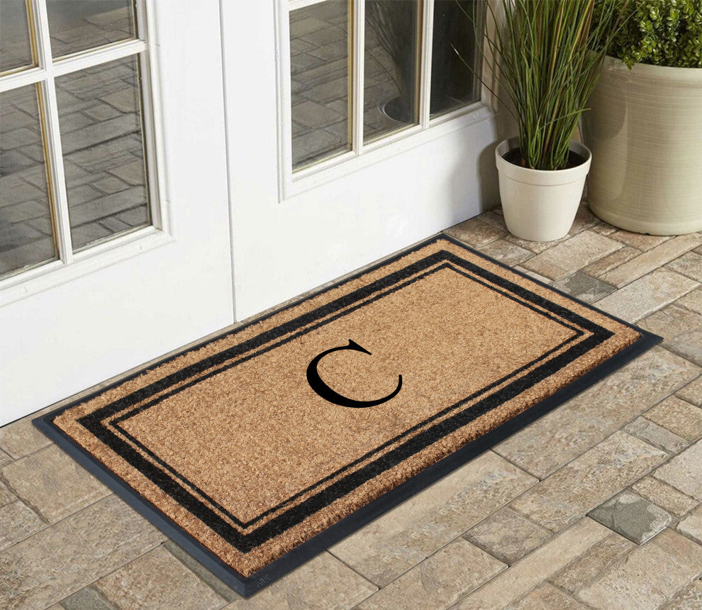 A1HC Picture Frame Natural Rubber and Coir Large Monogrammed Doormat 24"x48", C