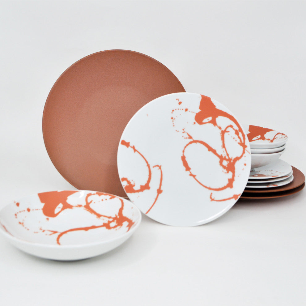 Euro Ceramica Nile 12-Piece Dinnerware Set, Service for 4, Rosetta Red