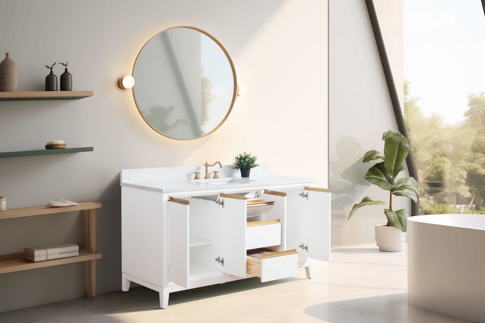Vanity Art Bathroom Vanity With Sink, White, 60" Single