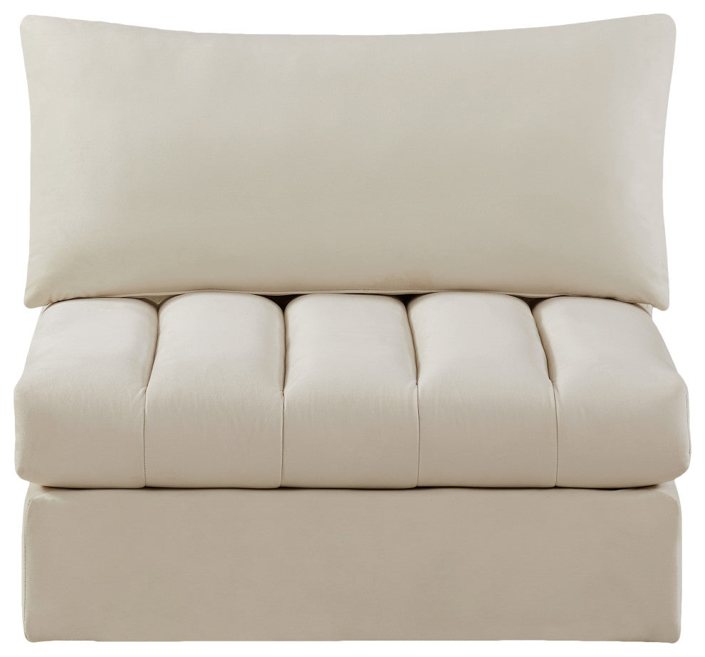 Jacob Velvet Upholstered Modular Armless Chair, Cream
