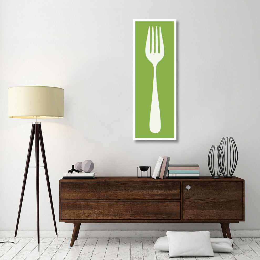 "Mealtime: White on Green - Fork" Digital Paper Print by BG.Studio, 20"x56"