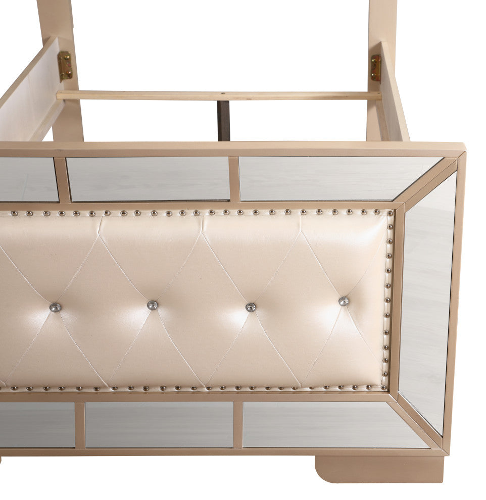 Galera Tufted and Mirrored Bed, Pearl, Twin