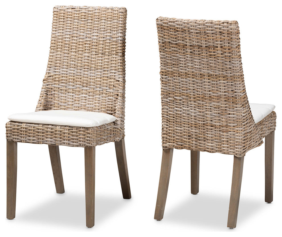 Etoile Modern Gray Rattan Dining Chairs, Set of 2