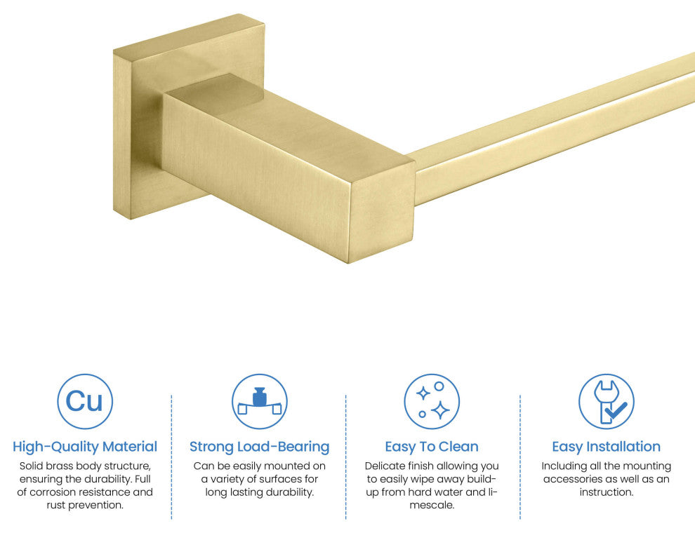Cube 2-Piece Bathroom Hardware Set, Brushed Gold