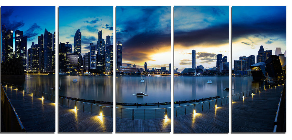 "View From Marina Bay Sands" Panorama Cityscape Canvas Print60"x28", 5-Panels