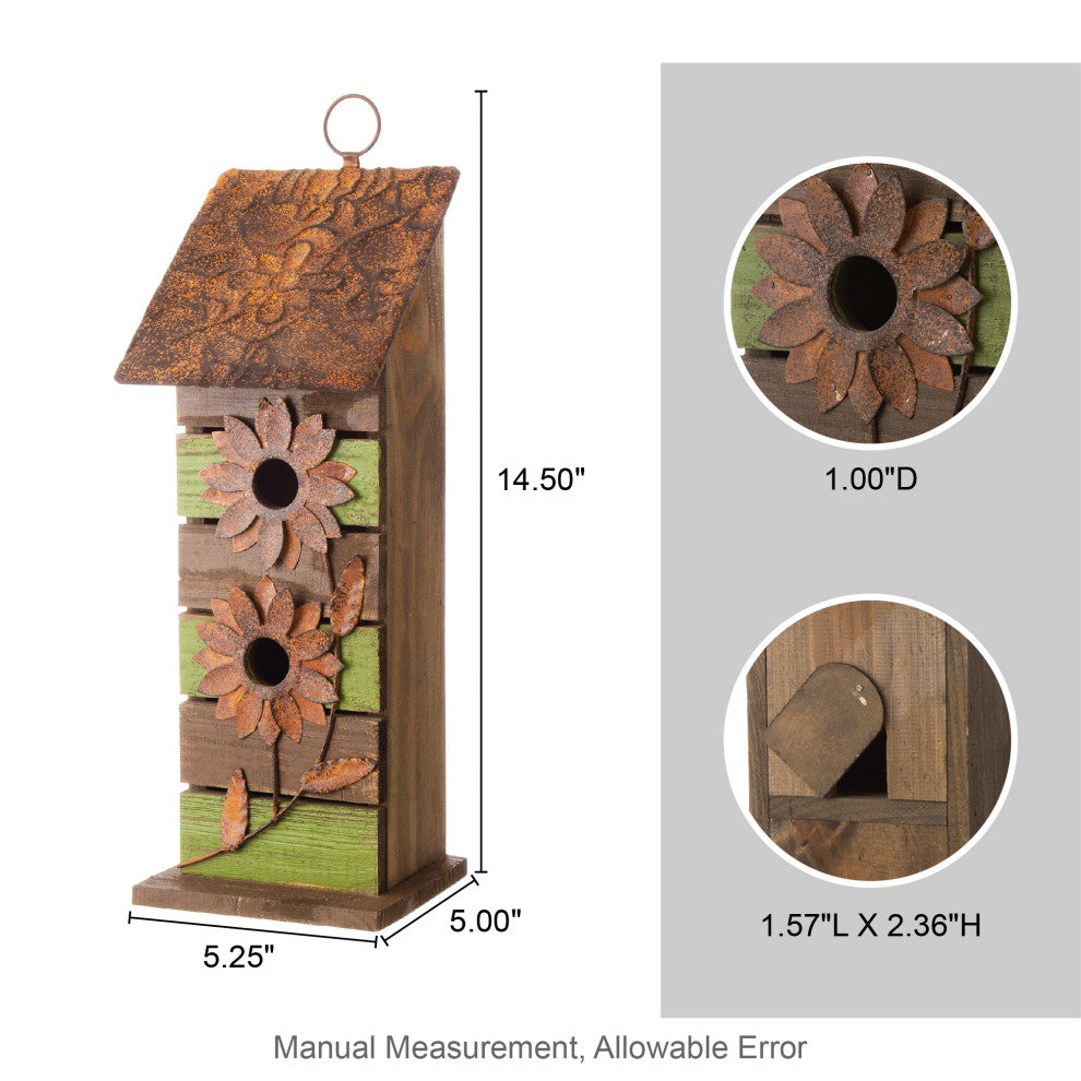 14.45"H Hanging Two-Tiered Bluebird House Solid Wood Birdhouse