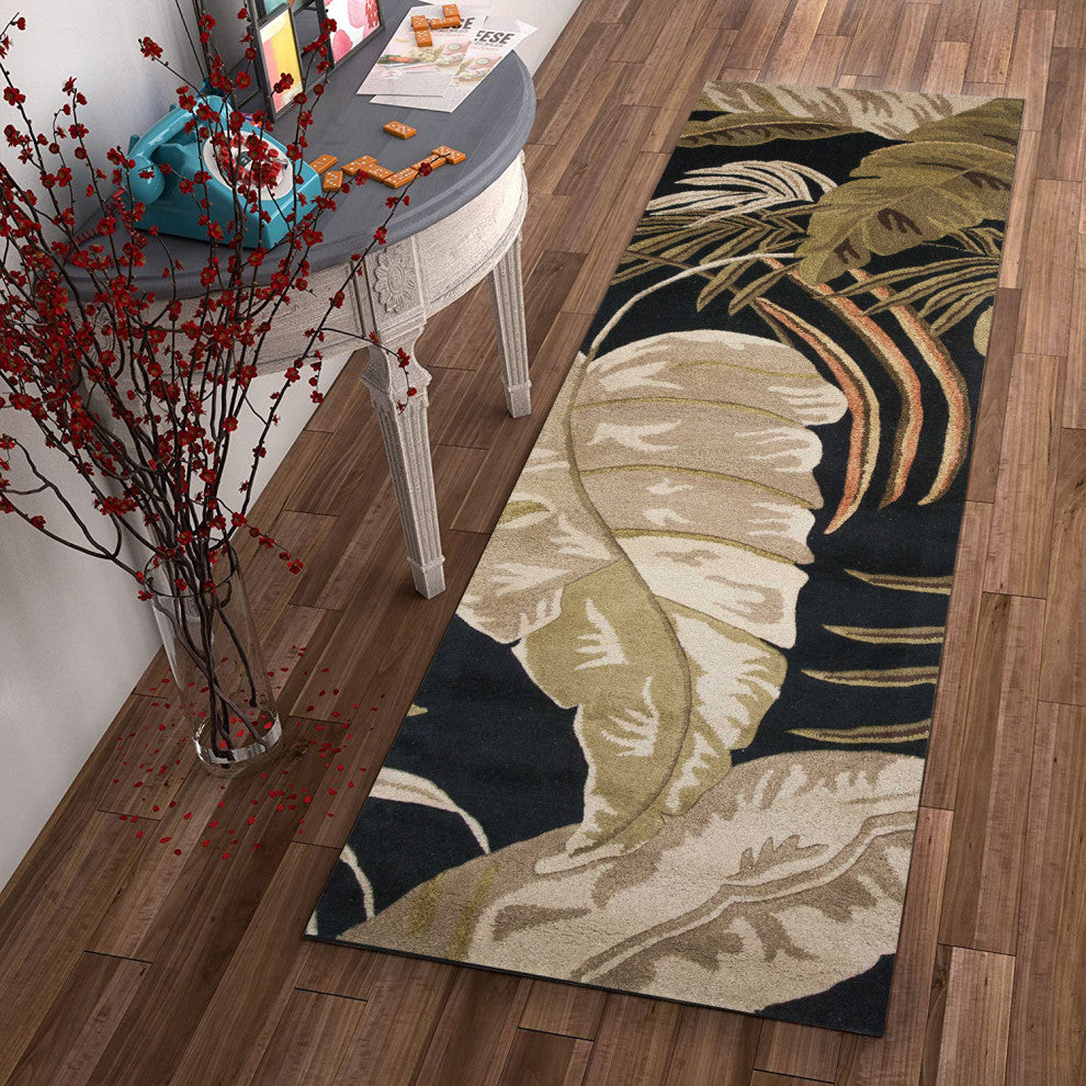HomeRoots 2' x 8' Midnight Leaves Wool Runner Rug