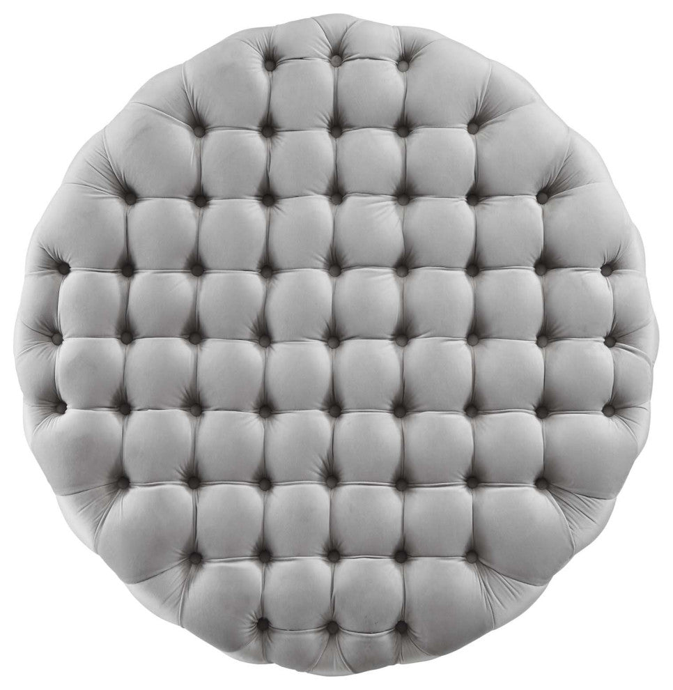 Round Ottoman Accent Tufted Chair, Gray, Velvet, Modern, Cafe Hospitality