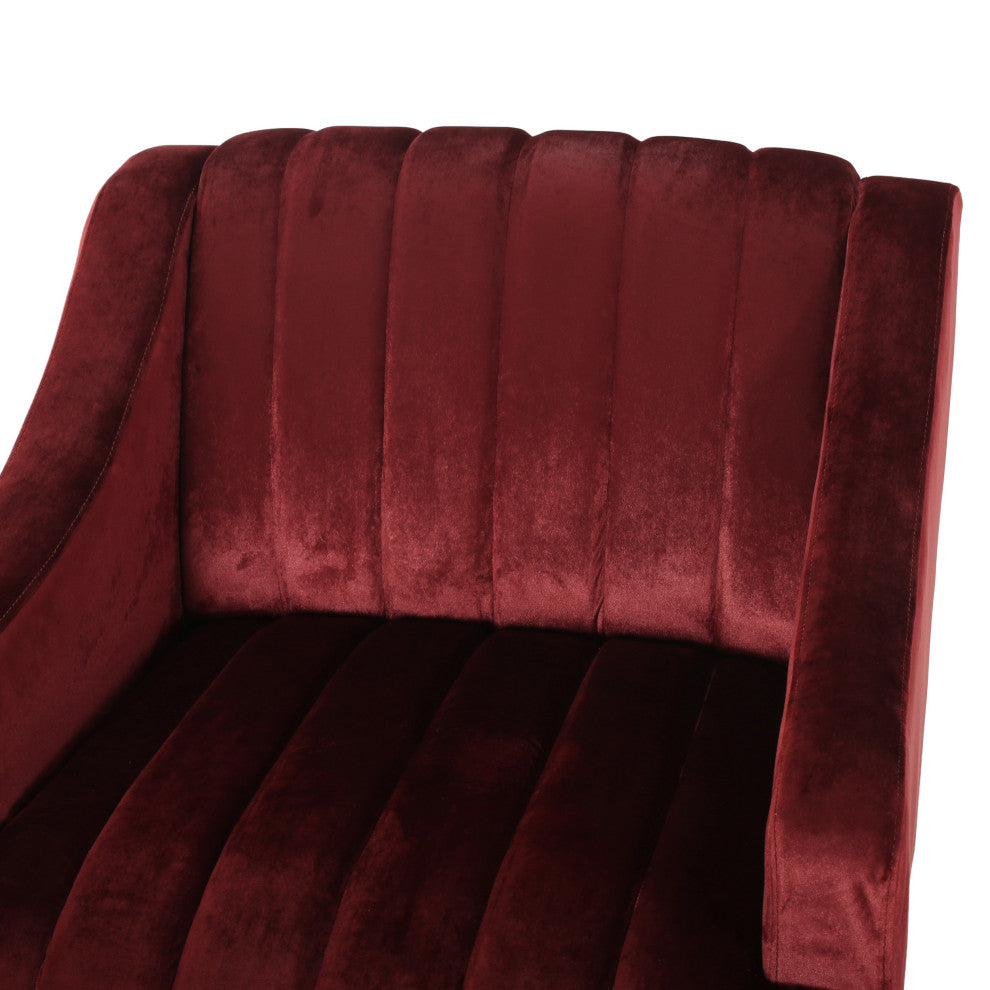 Candice Glam Velvet Club Chair, Garnet and Dark Brown