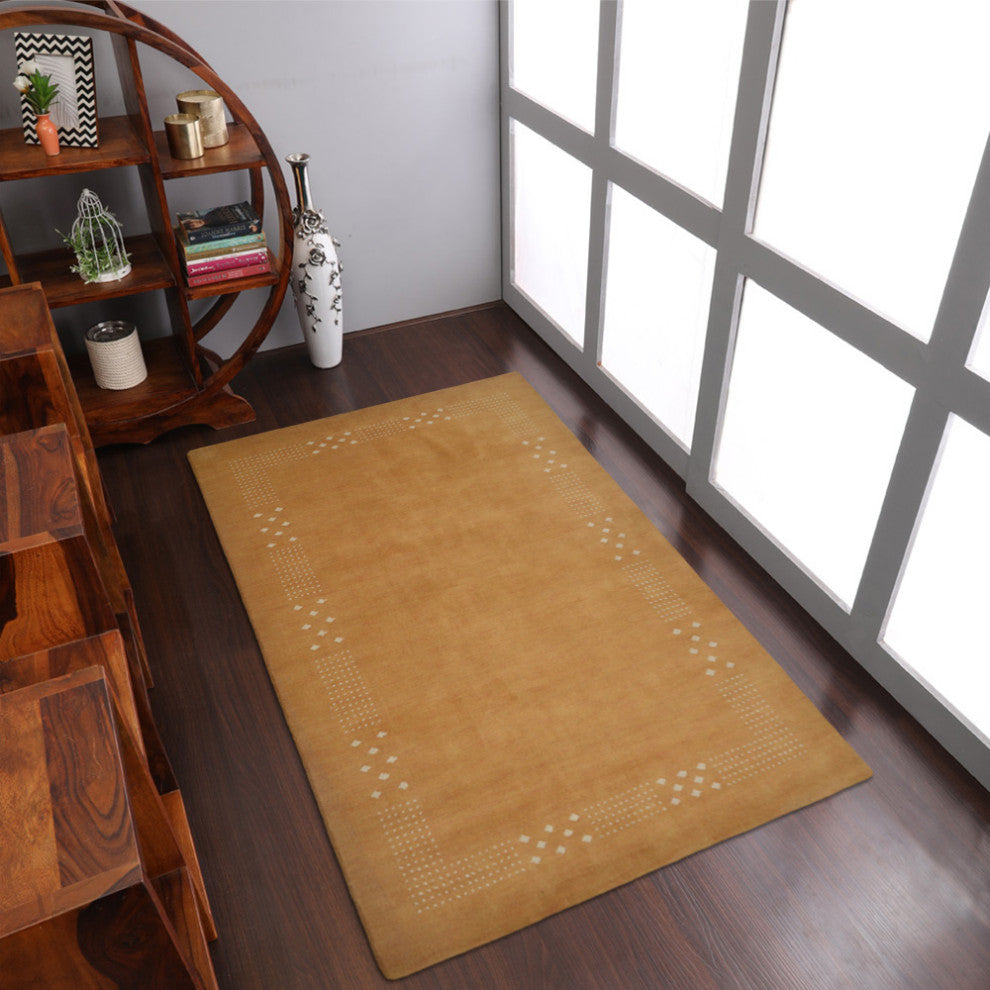 HAND KNOTTED LOOM WOOL ECO-FRIENDLY AREA RUGS - Rectangle, Gold, Contemporary