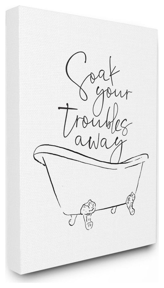 Soak Your Troubles Away Ink Drawing Bathroom Design, 30"x40"