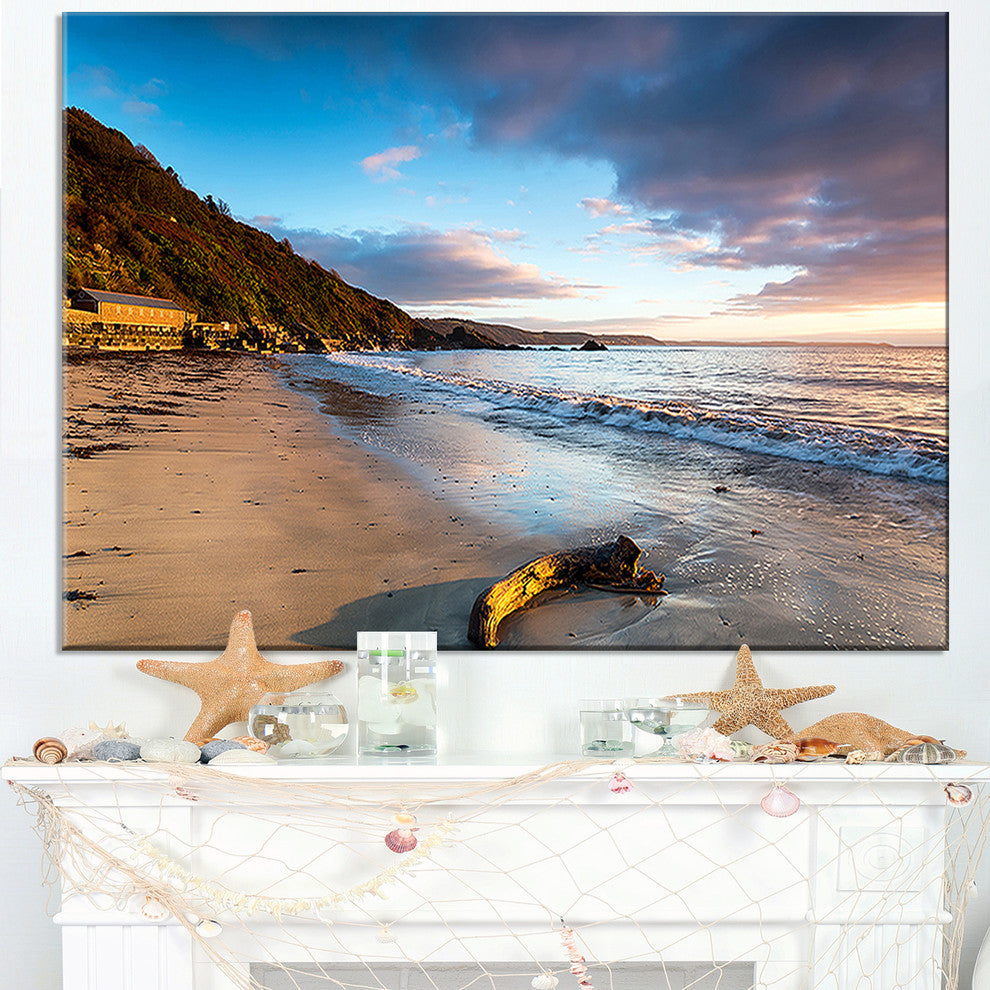 "Looe Cornwall Beach At Sunrise" Modern Beach Wall Art, 40"x20"